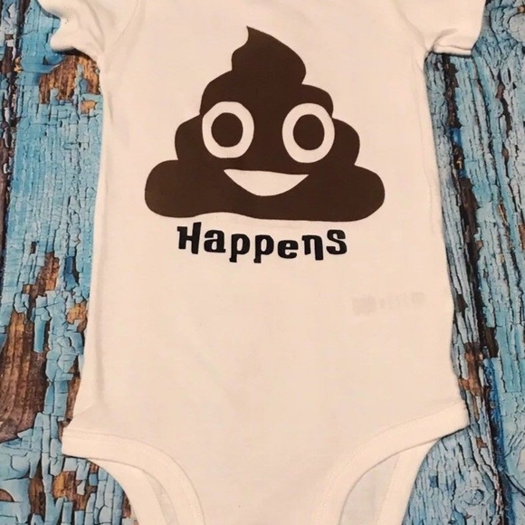 Cute Baby Bodysuit - Poop emoji- Happens - onesie - Picture 1 of 3